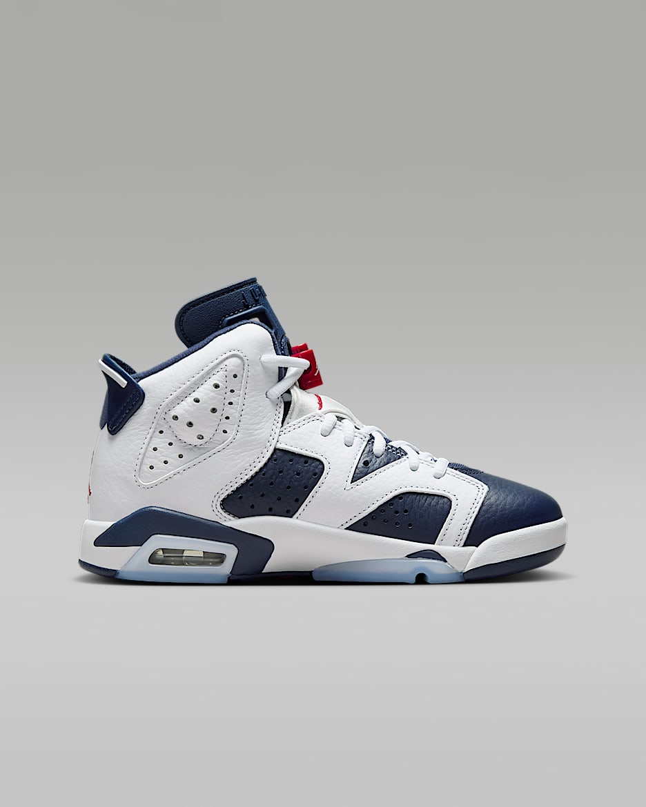 Air Jordan 6 Retro White and Midnight Navy Big Kids Shoes. Nike